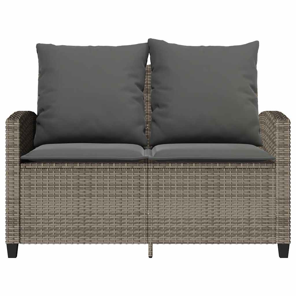 2 Seater Garden Sofa with Cushions & Table Grey Poly Rattan