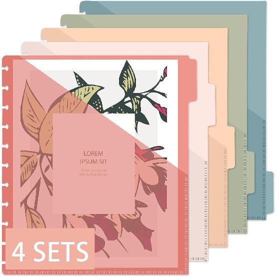 gisgfim 4set 5 Tab Discbound Pocket Dividers 8.5 x 11 with Pockets, Tabs & Colorful Plastic Dividers for Business Office(Boho)
