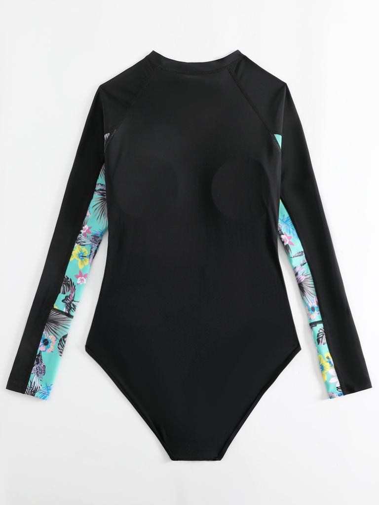 Women's Swimsuit Long Sleeve Surfing Suit Zipper Style Swimsuit One-piece Swimsuit  Printed  Bikini