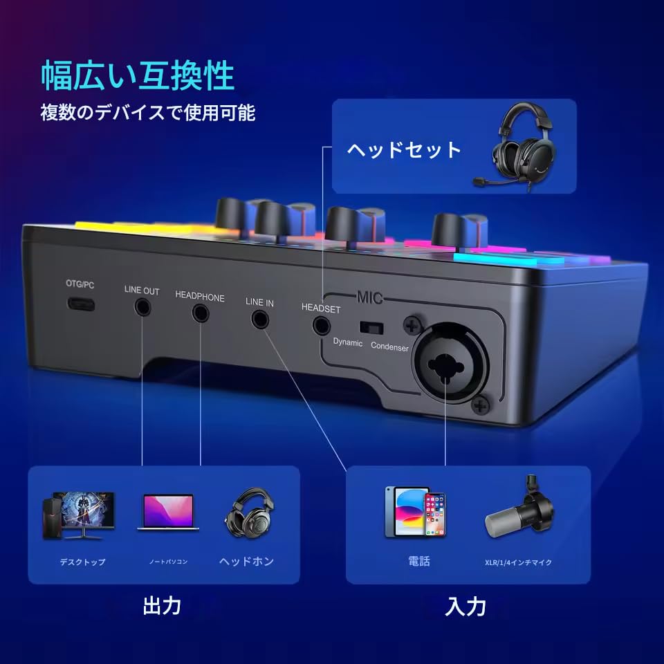 zmart FIFINE Gaming Audio RGB Audio Mixer with XLR Microphone Interface for Podcasting and AmpliGame SC3 USB Audio Interface for Game Japanese