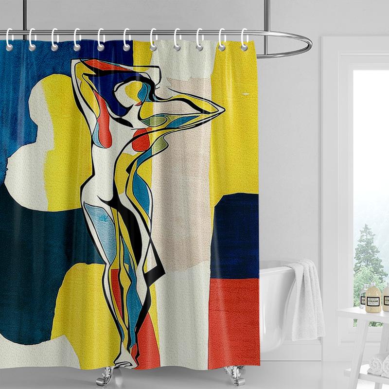 Bohemian Shower Curtain - Dancing Silhouette Art with Tropical Leaves Birds,Watercolor Bathroom Decor for Artistic Bath Spaces