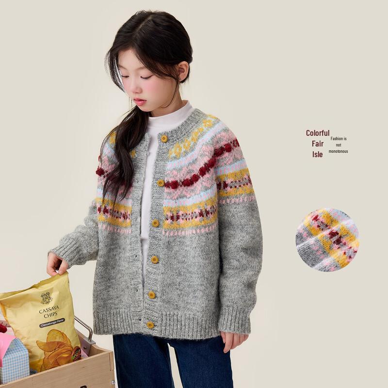 Girls Retro Fair Isle Crew Neck Knit Sweater