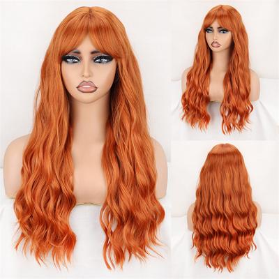 Oranžově hnědá paruka Syntetické dlouhé paruky pro ženy Vlnitý účes Cosplay Halloweenská párty Přirozená Sexy dámská paruka