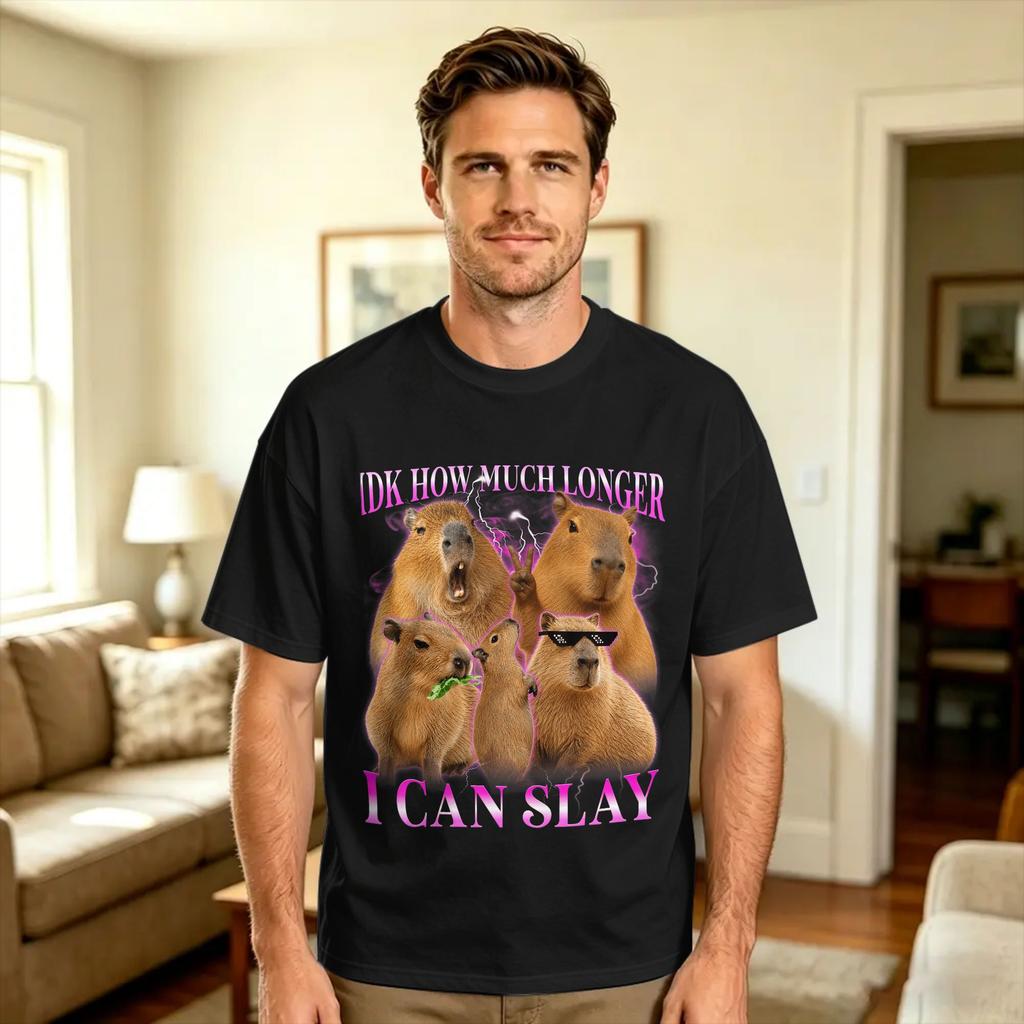 Idk How Much Longer I Can Slay Capybara Tshirt Unisexs Streetwear Tshirts Summer Crew Neck Hip Hop Tees Loose Oversized Tops