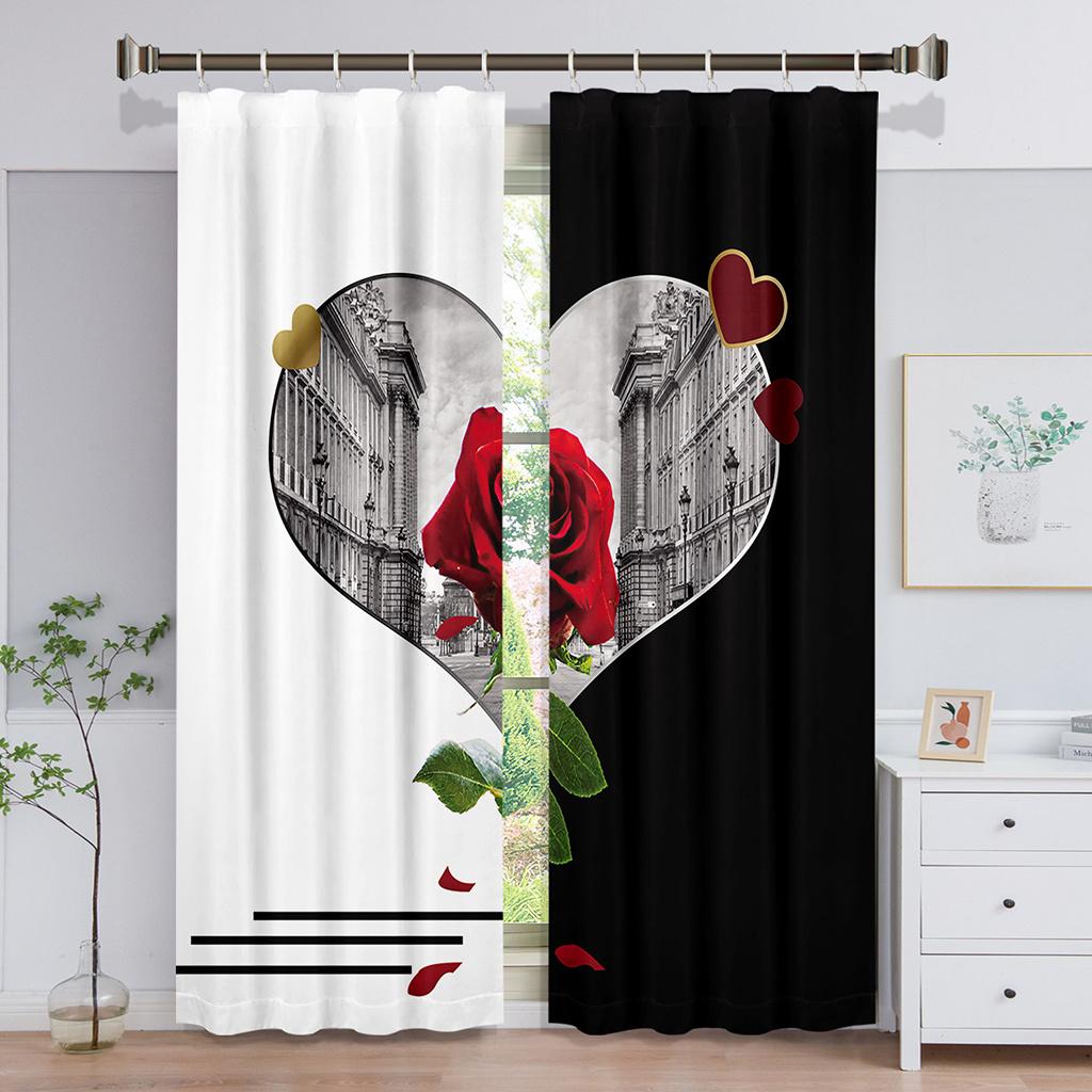 ModernRose Flower Happy Valentine's Day Window Curtains Blinds For Living Room Kids Bedroom Bathroom Kicthen Door Home Decor2Pcs