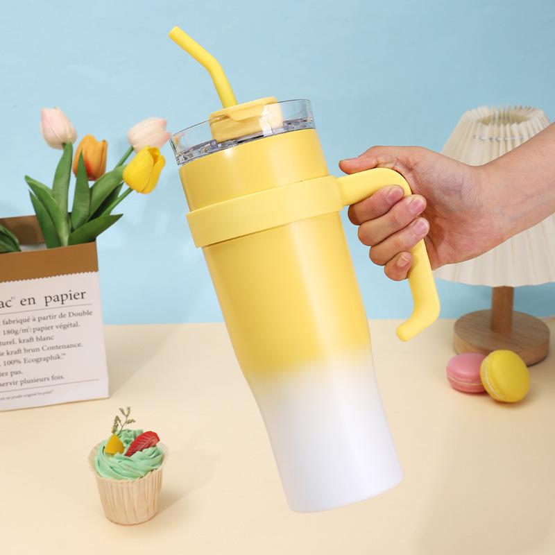 Big Mac gradual change ice cup 10oz straw handle car cup large capacity stainless steel thermos cup water cup