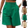 Women Casual Shorts High Waist Straight Loose Button Pocket Solid Color Ladies Summer Wide Leg Short Pants Trousers Office Wear