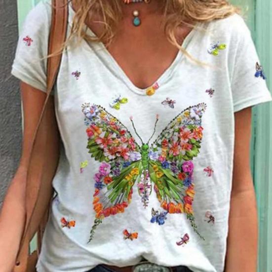

Shirts Decorative V-type Collar Butterfly Short Sleeve T-Shirt for