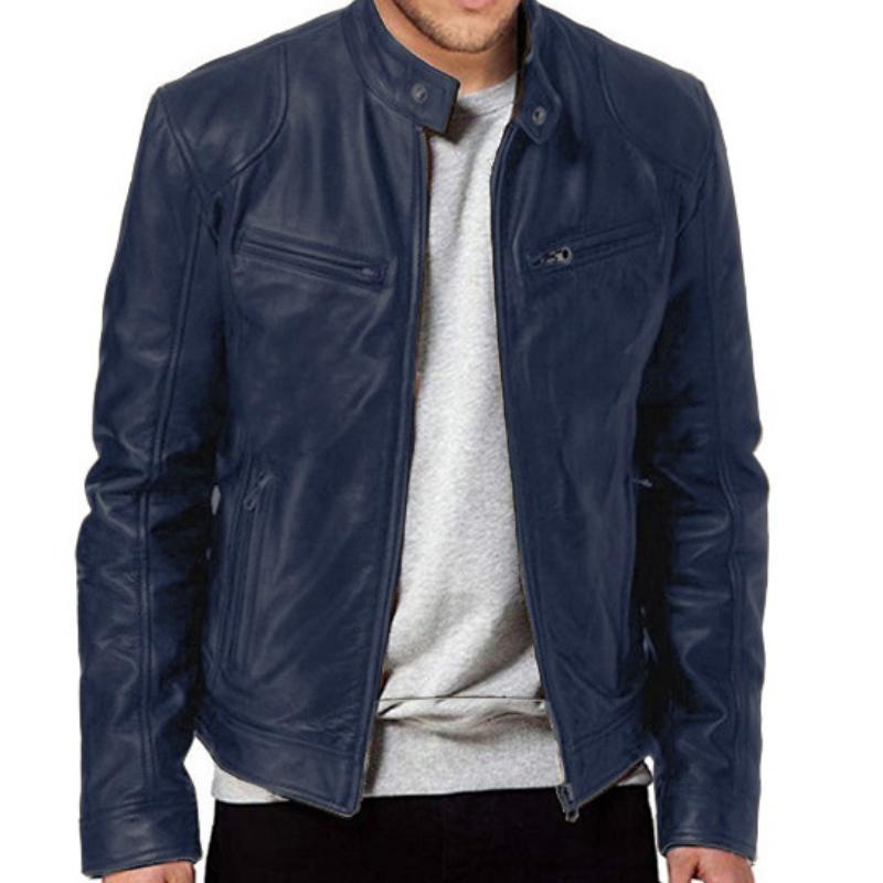 Mens Autumn Zipper Stand Windproof Leather Coat Motorcycle Leather Jacket Slim Fit Short-Coat Lapel PU Jackets Mens Clothing 9XL