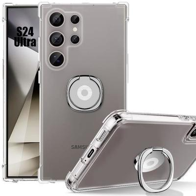 Case - BOOLING - for Samsung Galaxy S24 Ultra - Transparent Silicone - Silver Stand - Reinforced Corners