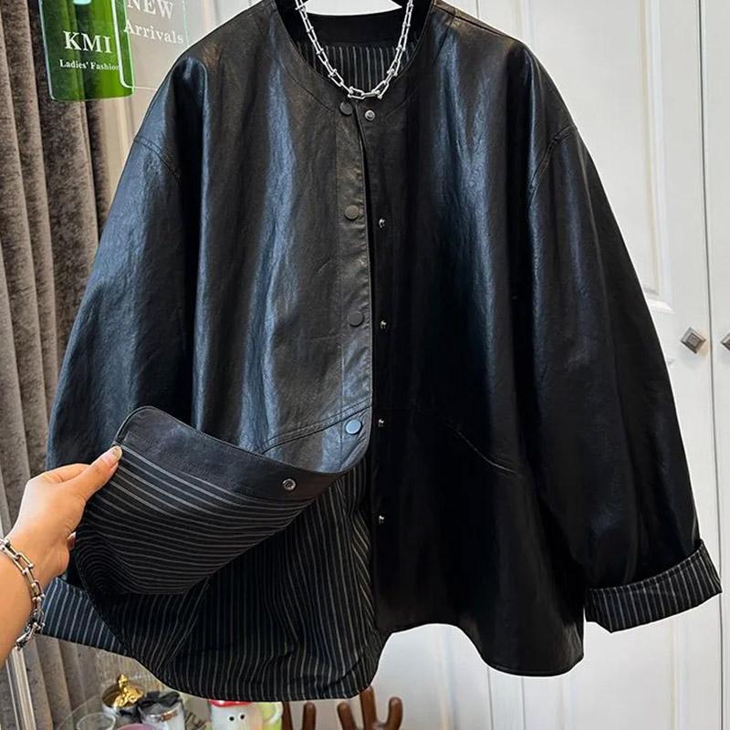 Coat for Women Thickened Plush Autumn Winter Oversize Loose Casual Cotton Leather Jacket