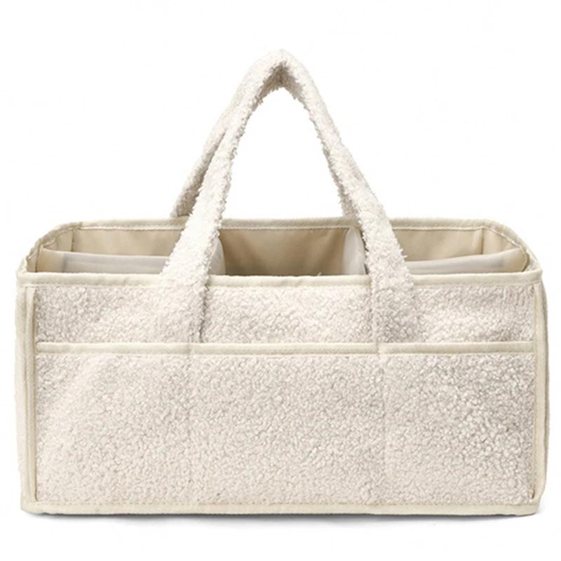

2025 New Plush Baby Diaper Storage Bag Large Capacity Foldable Storage Bag Multi-compartment Baby Product Sorting Bag