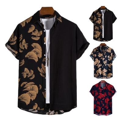 Herren Frühlingshemd Colorblock Bedruckt Einreihig Locker Kurzarm Umlegekragen Knöpfe Streetwear Casual Strand Cardigan Hemd Mantel