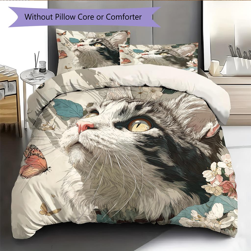 Cute Maine Coon Pattern Bedding Home Decoration Birthday Gift (1 * duvet cover + 2 * pillowcase, without core)