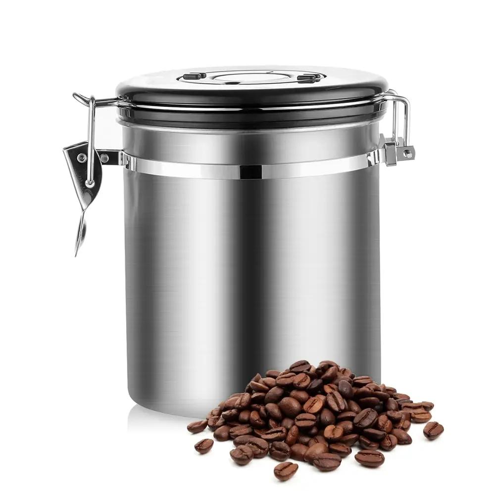 Stainless Steel Airtight Coffee Container Storage Canister Set Jar with Scoop for Coffee Beans Tea 1.5L Tools