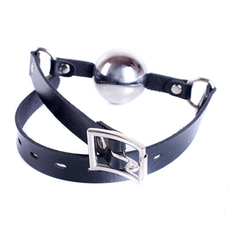 42Mm Stainless Steel Ball Gag With Faux Leather Harness  Toys Black Gags
