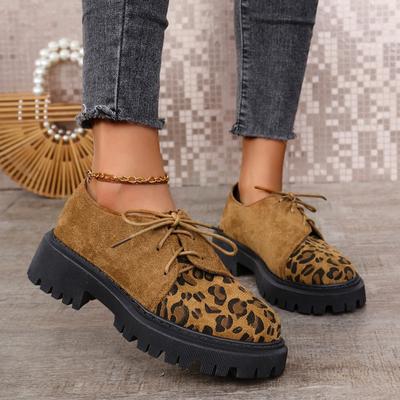 Damskor Leopard Flats Plattform Mocka Casual Sneakers Skor Vinter 2025 Trend Fad Löpning Sportskor Mysiga Snörskor Zapatos Mujer