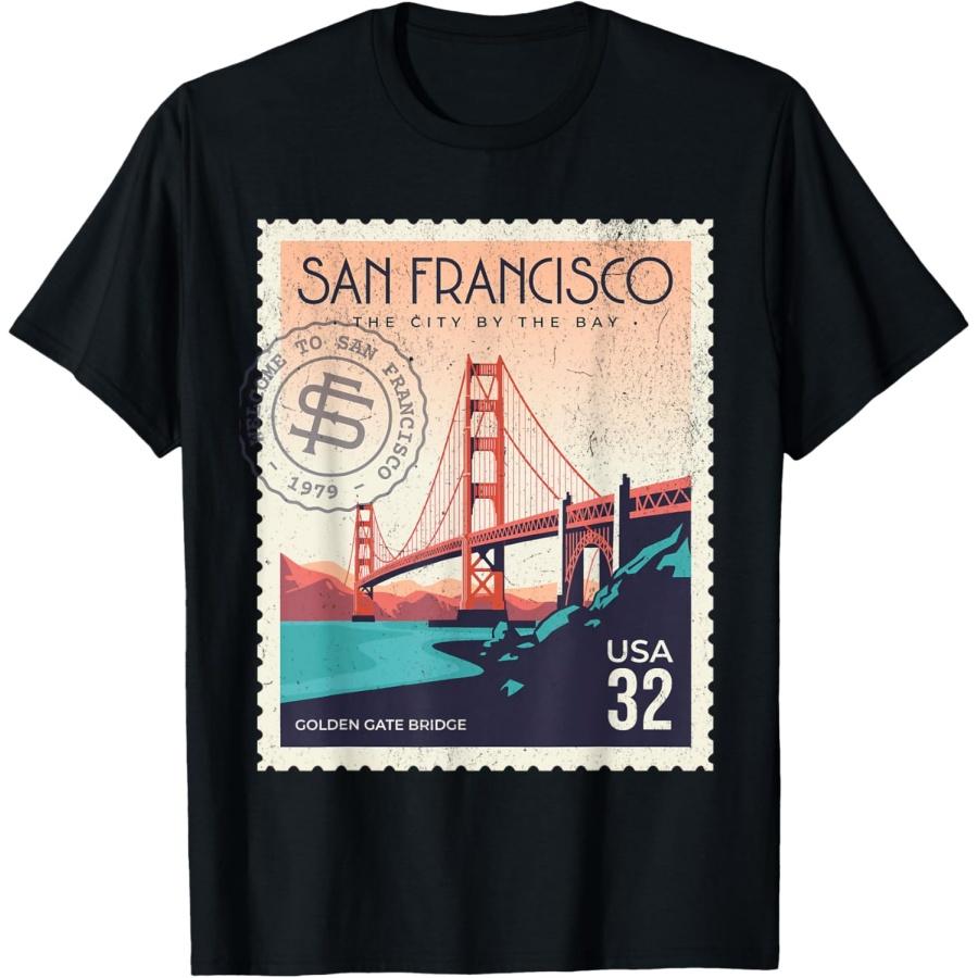 Retro San Francisco Golden Gate Bridge SF Traveler T-Shirt S чёрный