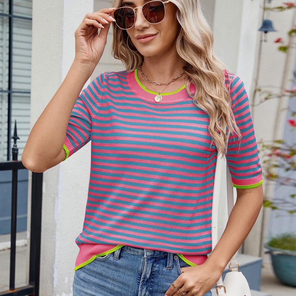 Dames R-hals korte mouwen casual overhemd met knoopjes