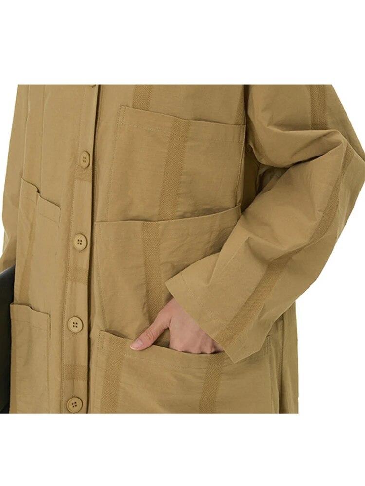 Xitao Solid Color A-line Dress Simplicity Pocket Decoration Casual Single Breasted Women DMJ3854