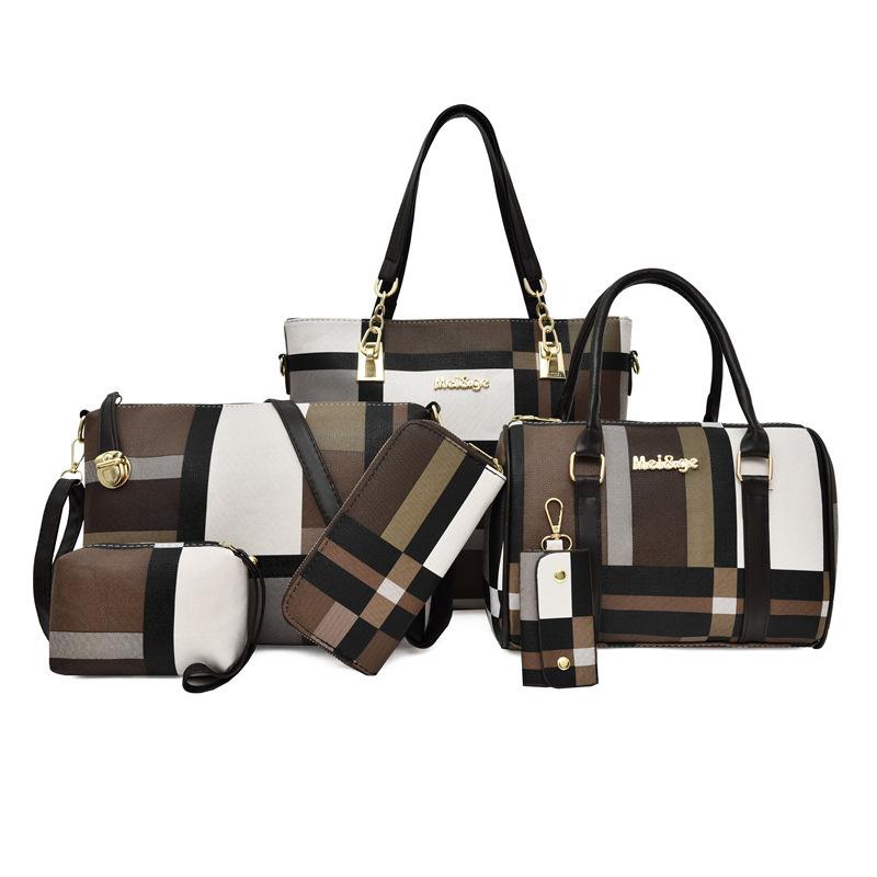 2025 New Large-capacity Shoulder Messenger Bag Plaid Women's Bag Six-piece Set, Mother and Child Bag Women's Handbag