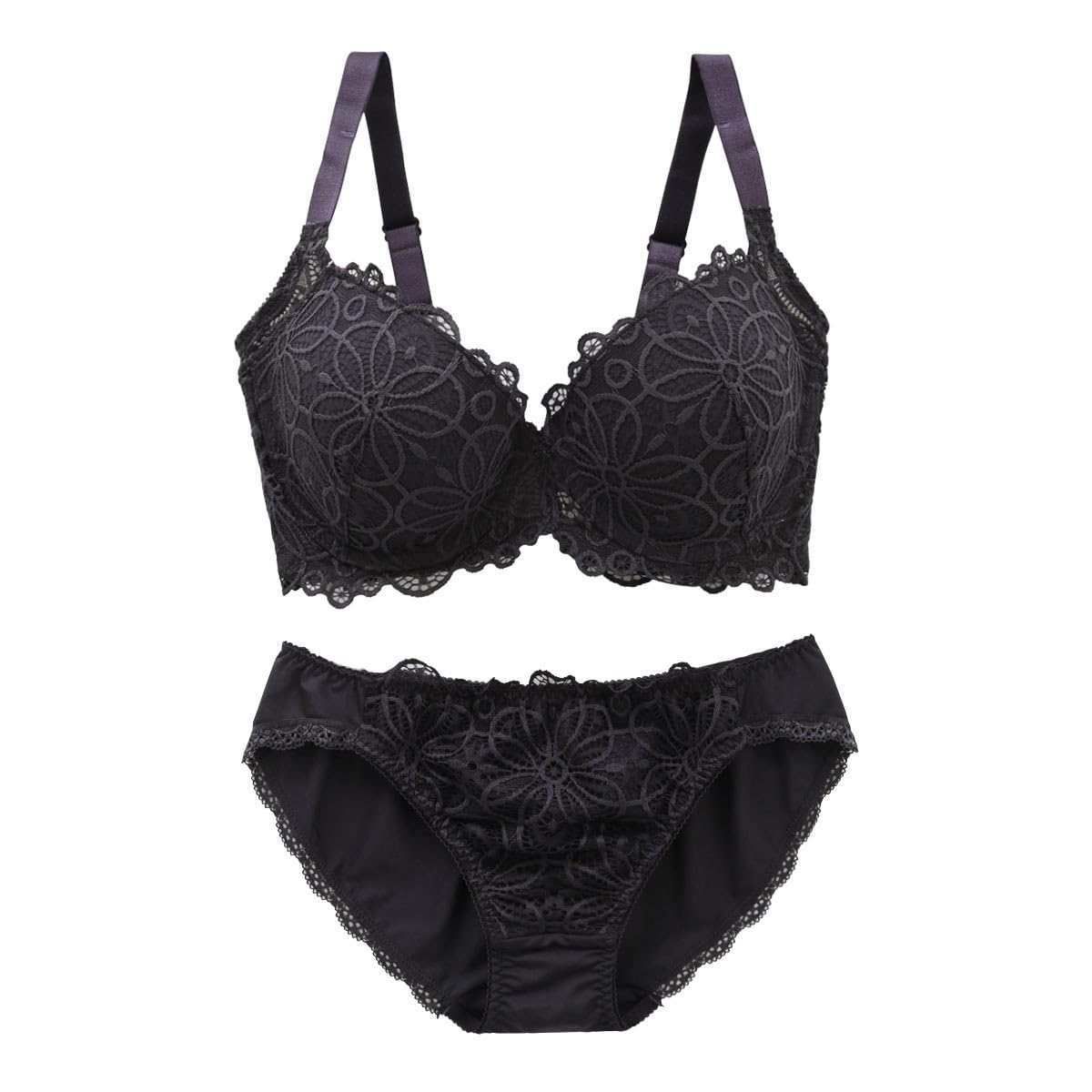 

Galaxy Beautiful Breast High Bra and Panty GHI Bra, Backless, Sides, 3/4 Cup, Set, (CGY-Charcoal Gray, H75)