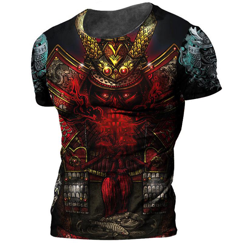 2022 Vintage Japan Samurai Men's T Shirt O-Neck Cotton Short Sleeve Tops 3D Print Oversized Punk Streetwear Men's Clothing Tees