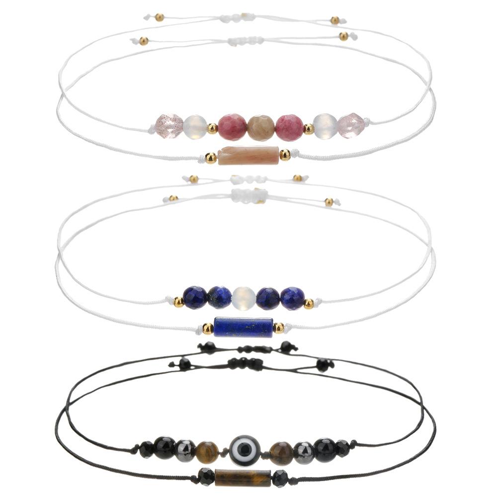 Woven Handmade Beaded Stone Bracelet Cylindrical Amethyst Tiger Eye Powder Crystal Bracelet Couple Friendship Bracelet