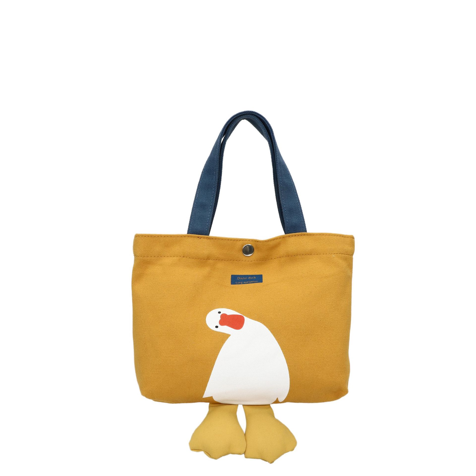 

Wholesale hot sale simple casual style cute duck duck canvas bag student class commute travel large capacity shoulder bag