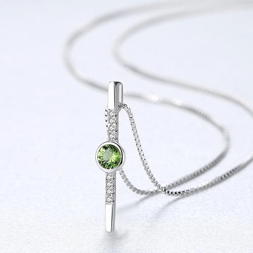 CZCITY Christmas Gift Fashion Jewelry 925 Sterling Silver Necklace Pendant Emerald Apple Green Pendant Necklace 40cm+5cm