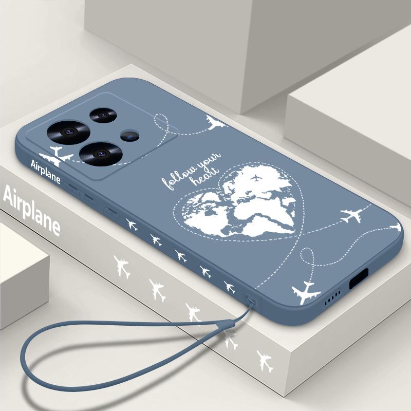 Global Flight Airplane Print Lanyard Case For Xiaomi 14T 13T 11T Pro Funda Redmi Note 14 13 Pro 5G 12 11 Soft TPU Silicone Cover