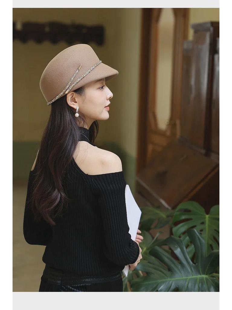 French Retro Wool Felt Women's Octagonal Hat for Autumn and Winter