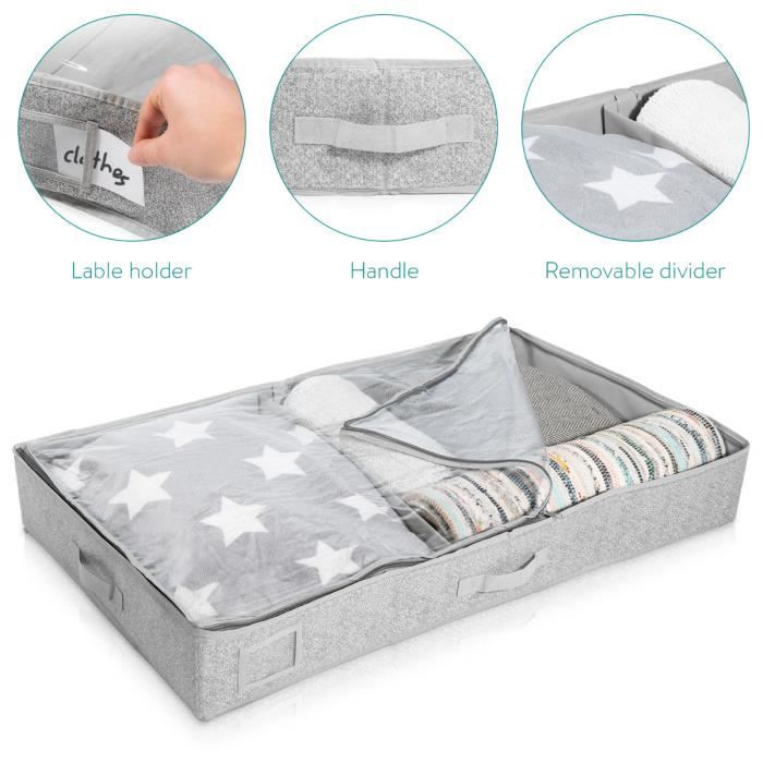 Sac de rangement sous lit - Navaris - Lot de 2 - 91 x 54 x 13,5 cm - 66 L - Polyester non-tissé