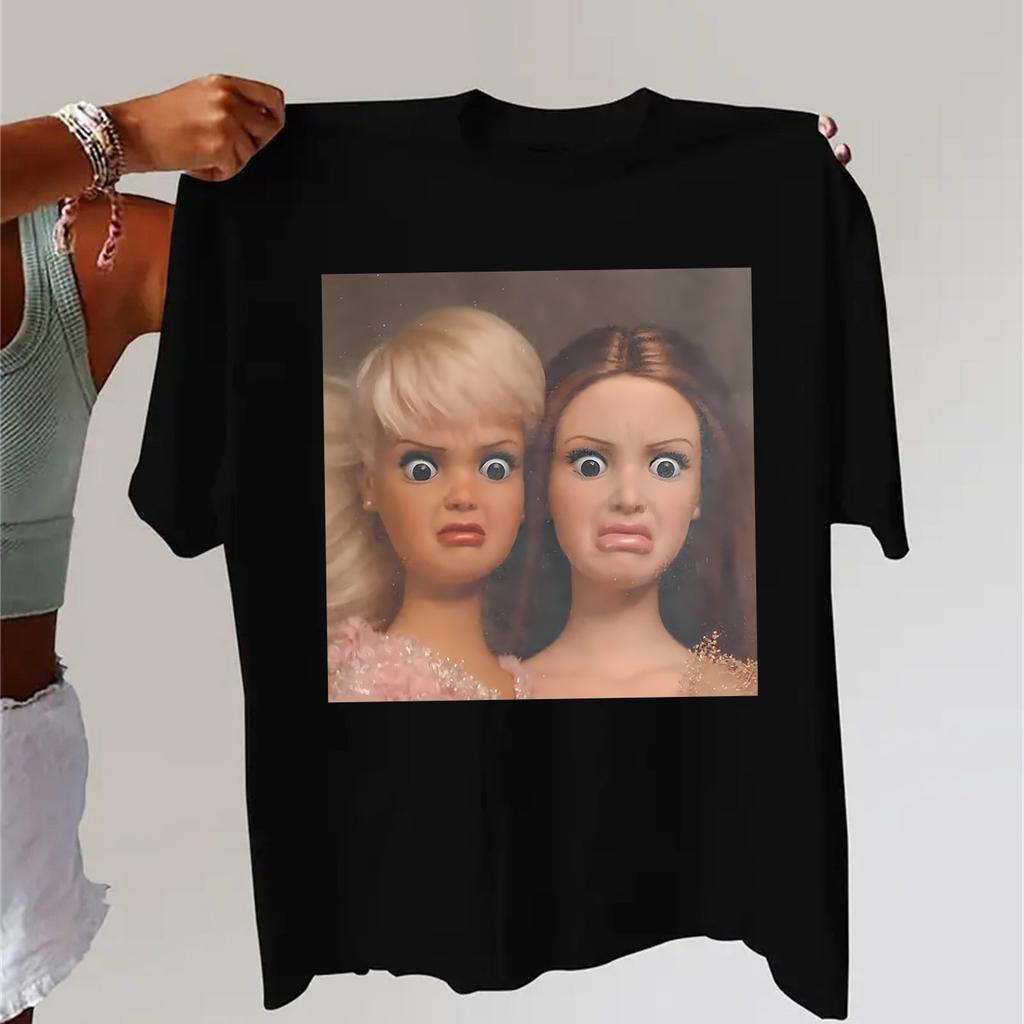 2026 Summer Unisexs Retro Angry Doll Print Tshirt Cotton Casual Stylish Streetwear Oversized Suitable For Any Occasion