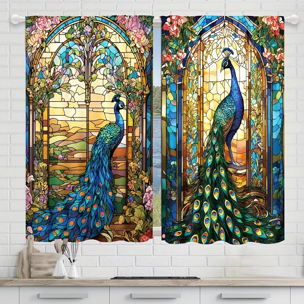 Peacock Floral Print Curtains Pocket Rod Top Fade Resistant Polyester Living Room Kitchen Bedroom Study Dining Made Of Decor