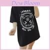 Damen Mädchen Lustiges Kurzarm Mond Katze Print Punk Gothic Lässiges Oberteil Bluse