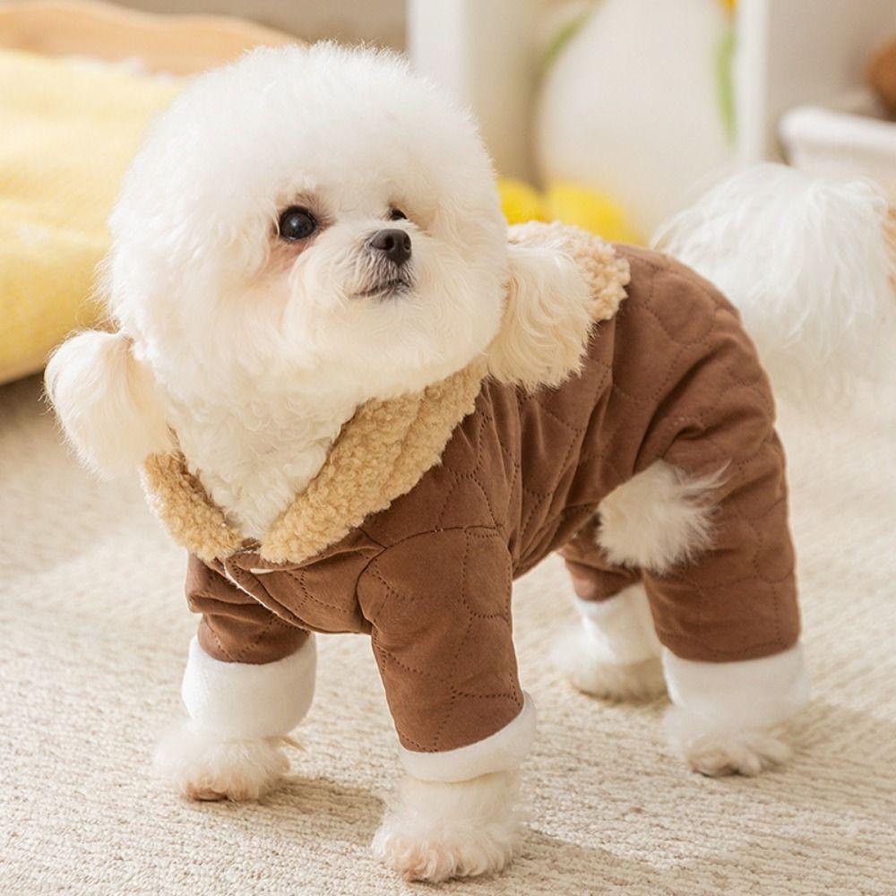 Funny Cartoon Winter Puppy Clothes Stylish Quilted Cotton Pet Jumpsuits with Hat Comfortable Thickened Dog Costume Photo Props