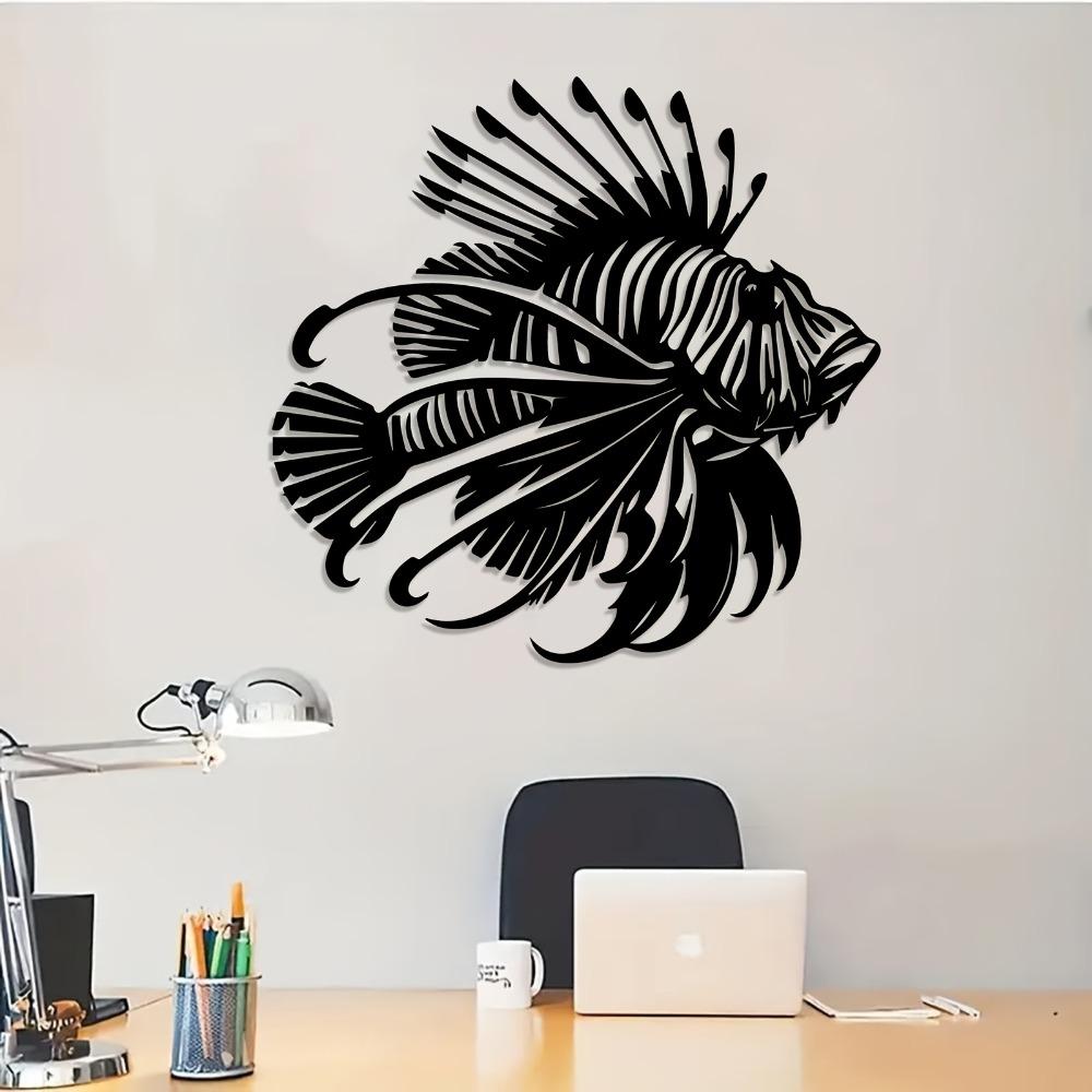 1pc Vintage Lion Fish Metal Wall Art Weather Resistant Iron Sculpture for Coastal Room Beach House Decor Ocean Gift