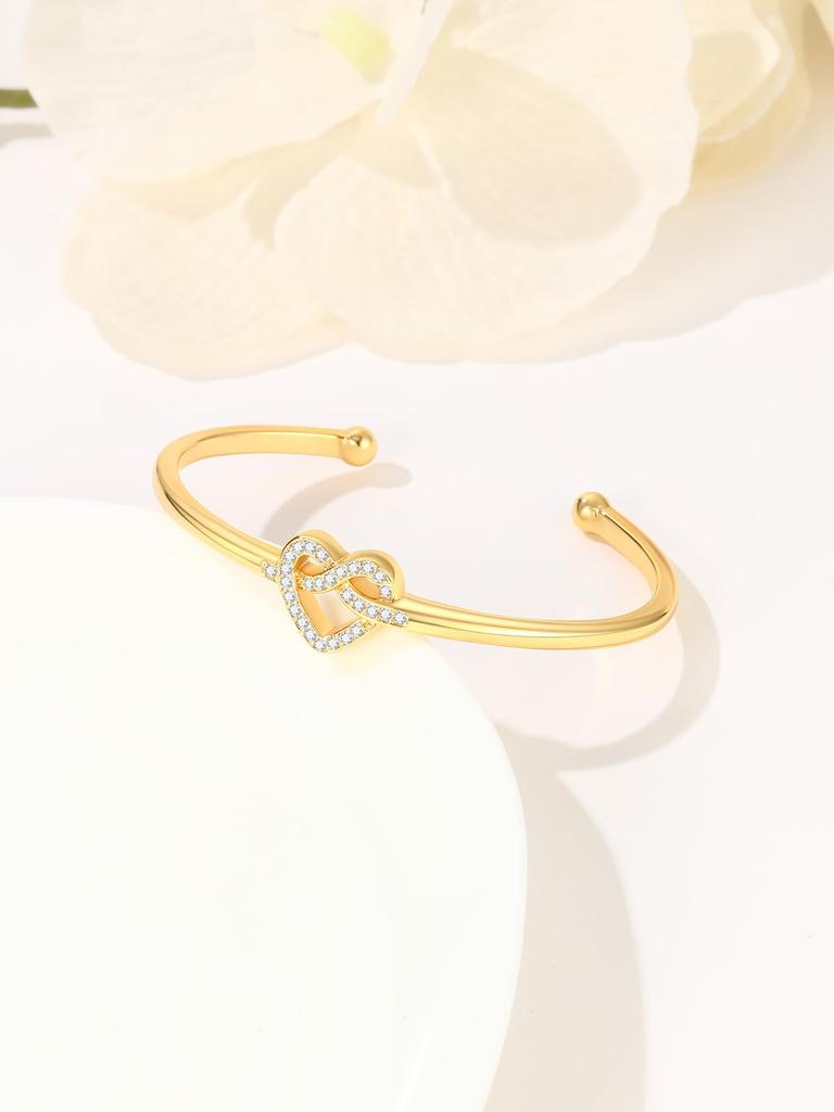 Knotted Heart 361L Stainless Open 18k Accessories [FOCALOOK] Women's Bracelet, Bangle, Steel, Hypoallergenic, Zirconia, Bangle, Gold, Fashionable,