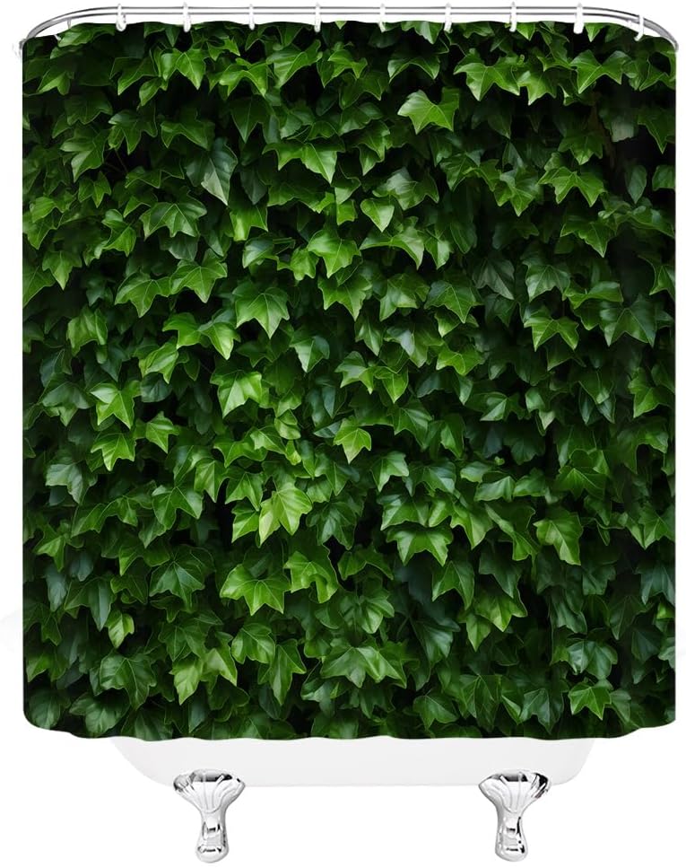 Green Ivy Leaf Pattern Waterproof Shower Curtain 180x180cm - Jungle Nature Theme Bath Curtain for Spa Style Decor