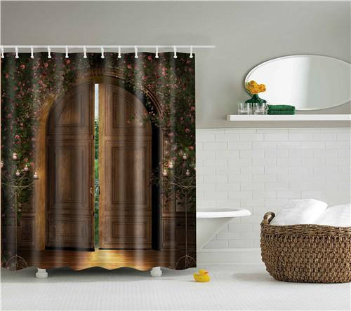 Vintage Style Retro Wooden Door Bathroom Shower Curtains Frabic Waterproof Polyester Bath Curtains With Hooks