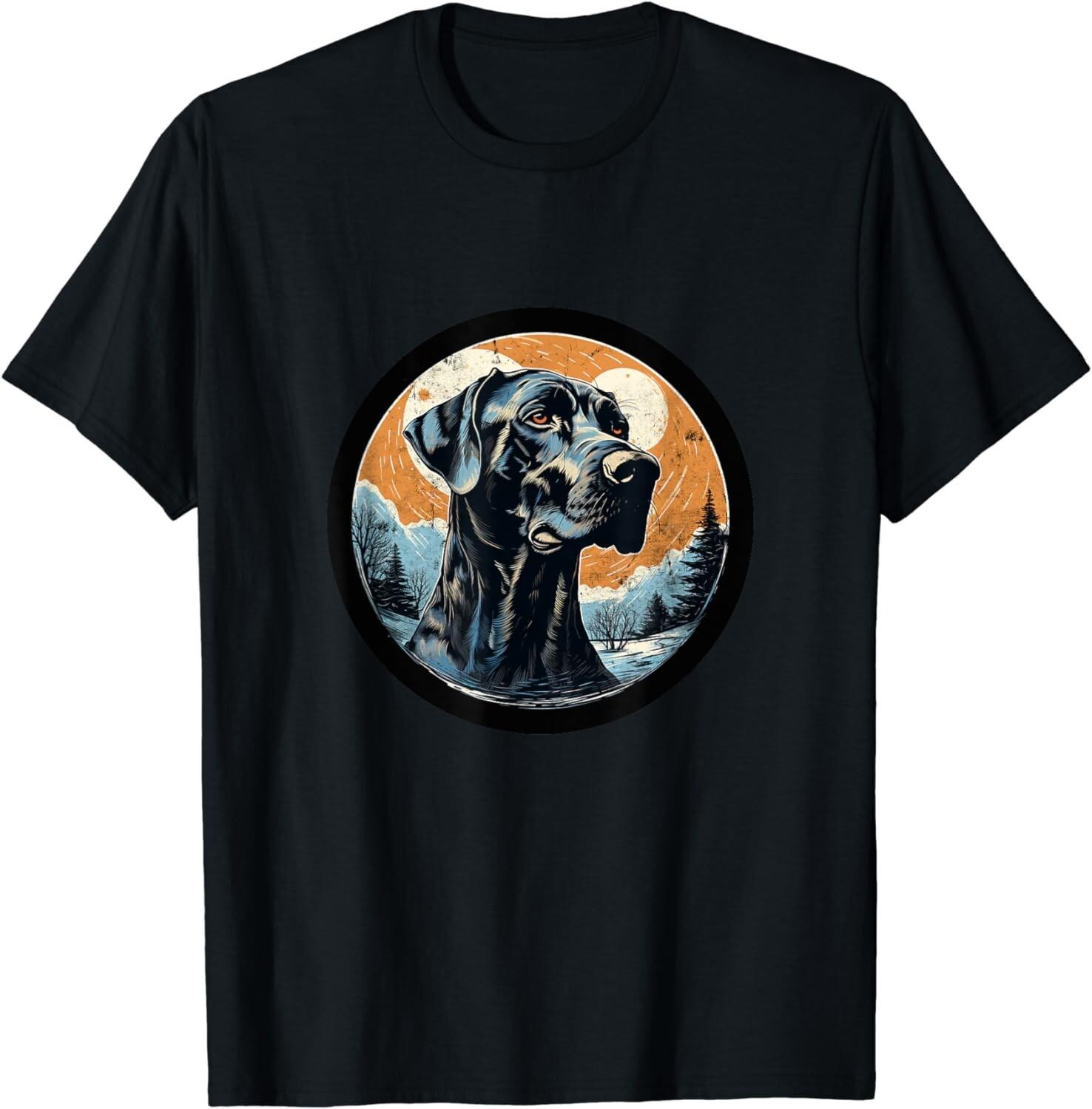 

Vintage Great Dane Dog Moon Winter Forest Gift Mens and Womens Gender TShirt Short Sleeve Round Neck Streetwear S