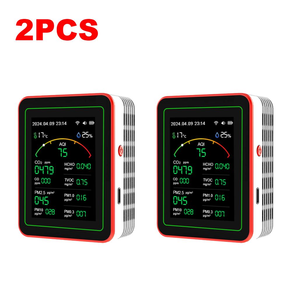 1/2PCS WiFi 15 in 1 Air Quality Monitor TFT Display Portable AQI PM0.3 PM1.0 PM2.5 PM10 Tester APP Control Air Quality Monitor