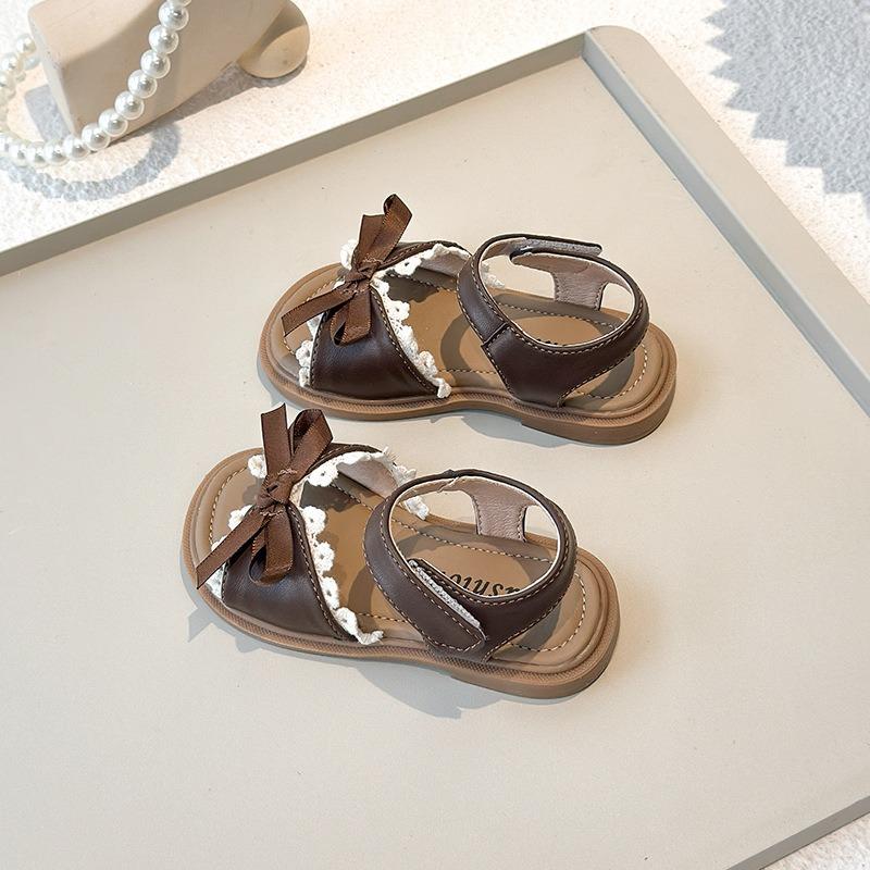 New Spring and Summer Korean-style Girls Sandals, Bow Lace Fringe Flat Princess Shoes for Kids