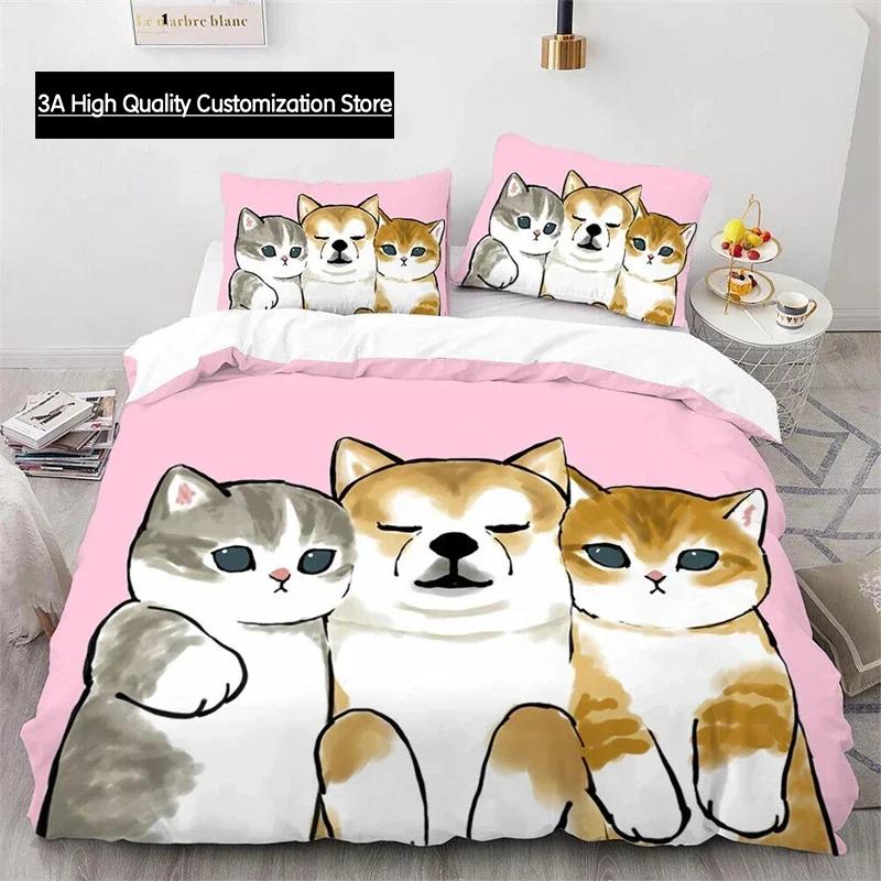 

Cute Kitten Duvet Cover Pillow Case Mofusand Anime Shark Cat Bedding Set Single Double Queen Size Teen Gift Room Decor 3Pcs Set US Twin(172*218cm)3pcs