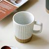 Japanese-style vertical pattern mug with lid ceramic cup simple ins style white sesame glaze coarse pottery coffee cup