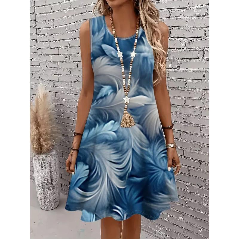 Printed sleeveless sundress without pockets