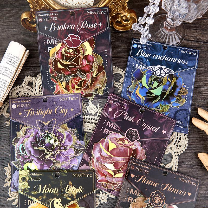 Vintage Gothic Floral Sticker Pack - Hot Stamping Series for Journals & Decorations