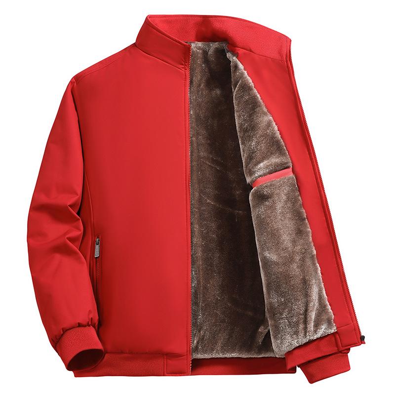 Men's Plus-Size Thick Fleece-Lined Stand Collar Jacket - Casual Fashion for Middle Age
