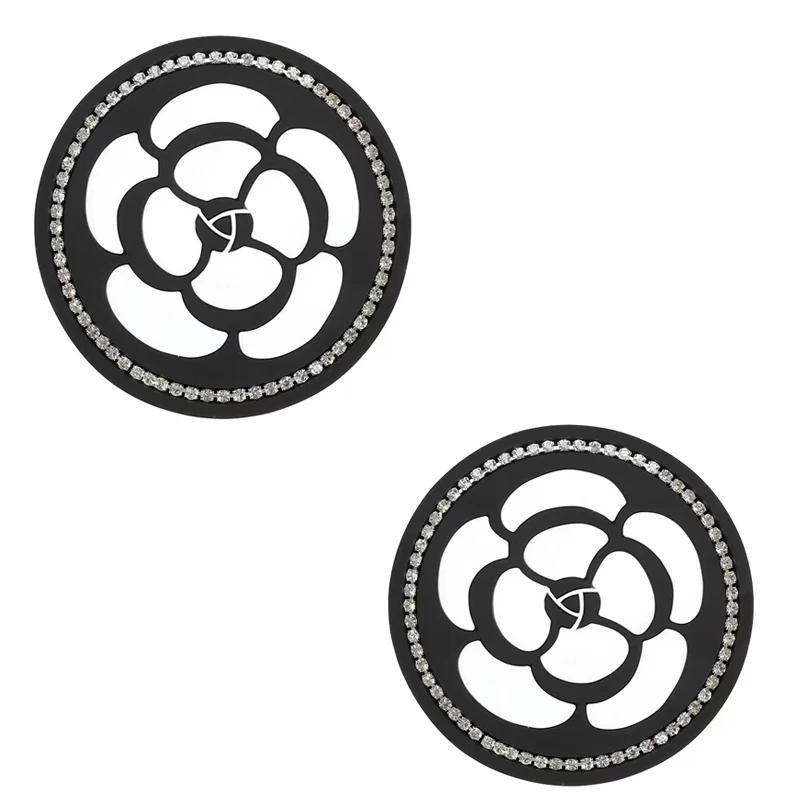 2Pcs camellia Auto Car Cup Holder Coasters Silicone Anti-Slip Bling Crystal Drink Car Cup Mat